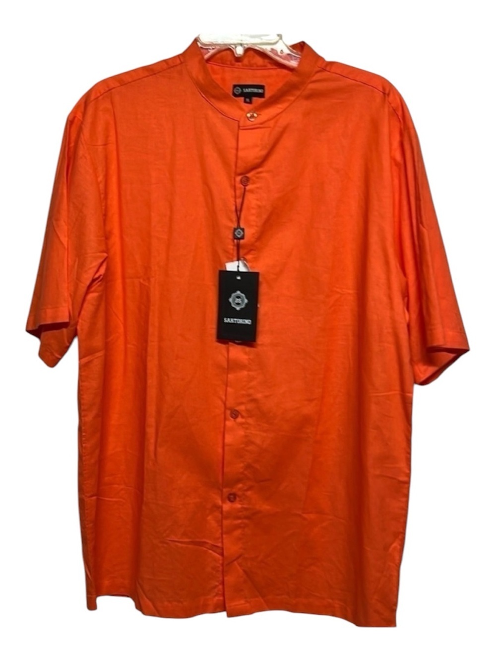 Sartorino Linen Blend Button Front Shirt Orange Resort Vacation XL